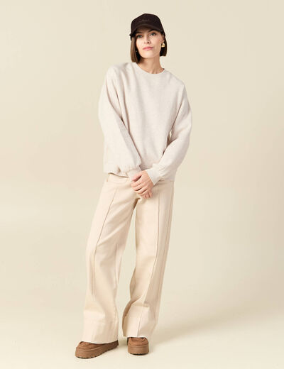 Sweat droit manches longues beige femme