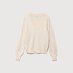 Pull droit col v manches longues creme femme