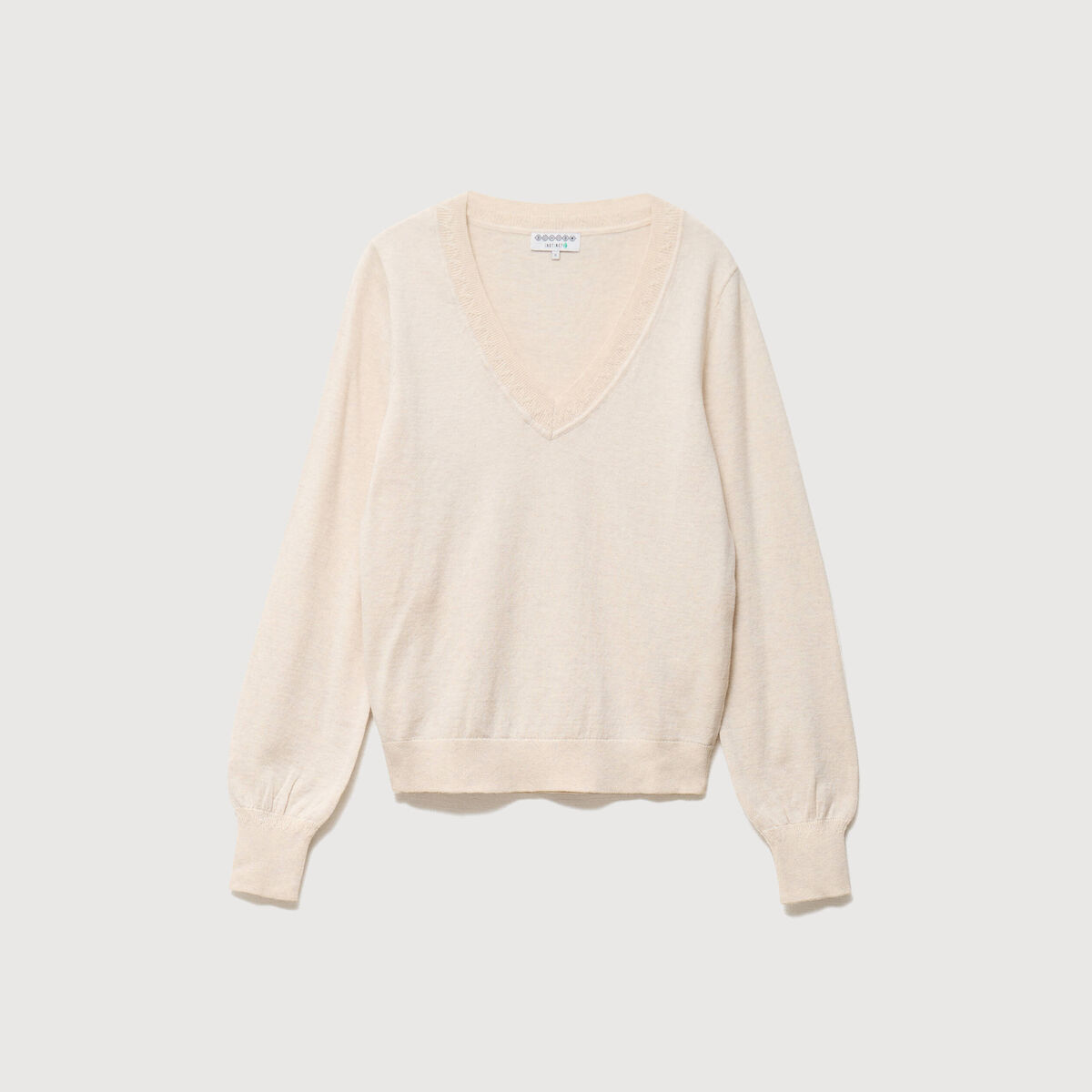 Pull droit col v manches longues creme femme