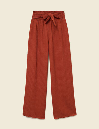 Pantalon loose avec ceinture marron cognac femme