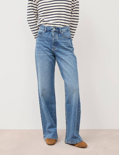 Jeans large taille haute denim stone femme