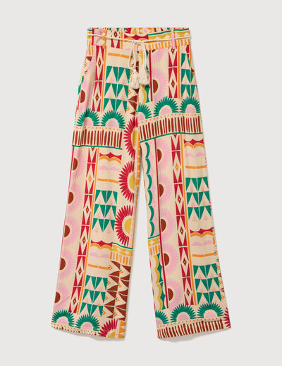 Pantalon loose taille haute multicolore femme