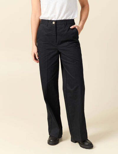 Pantalon large cropped taille haute noir femme