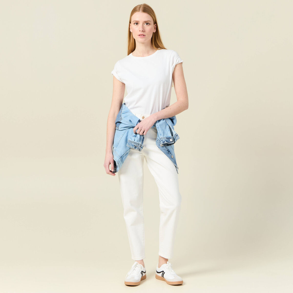 Jeans mom 7/8ème denim blanc femme