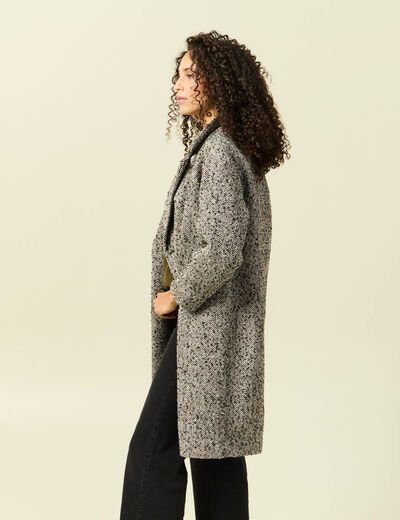 Manteau long oversize col montant gris fonc&eacute; femme
