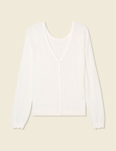 Gilet dos devant ajouré ecru femme