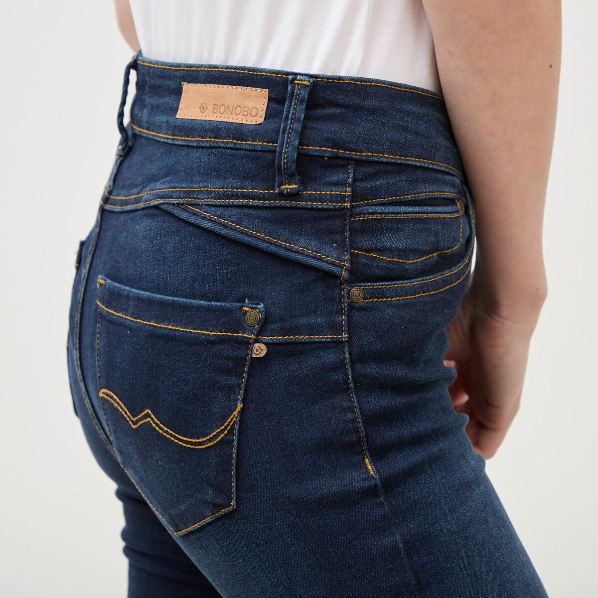Jeans regular taille haute denim brut femme