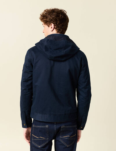 Blouson col montant à capuche bleu marine homme