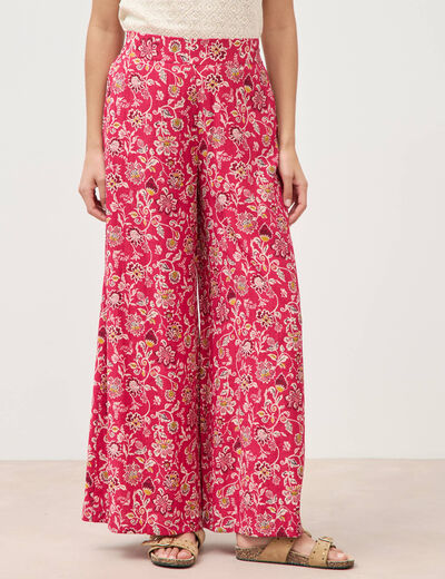 Pantalon large taille haute rouge cerise femme
