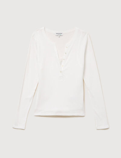 T-shirt cintr&eacute; manches longues ecru femme