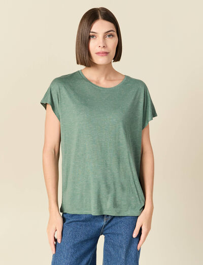T-shirt droit court manches courtes vert fonc&eacute; femme