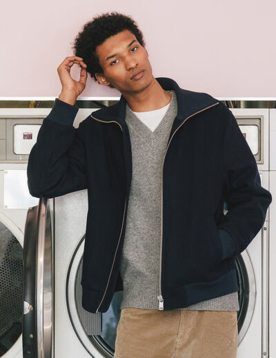 Blouson col camionneur manches longues bleu marine homme