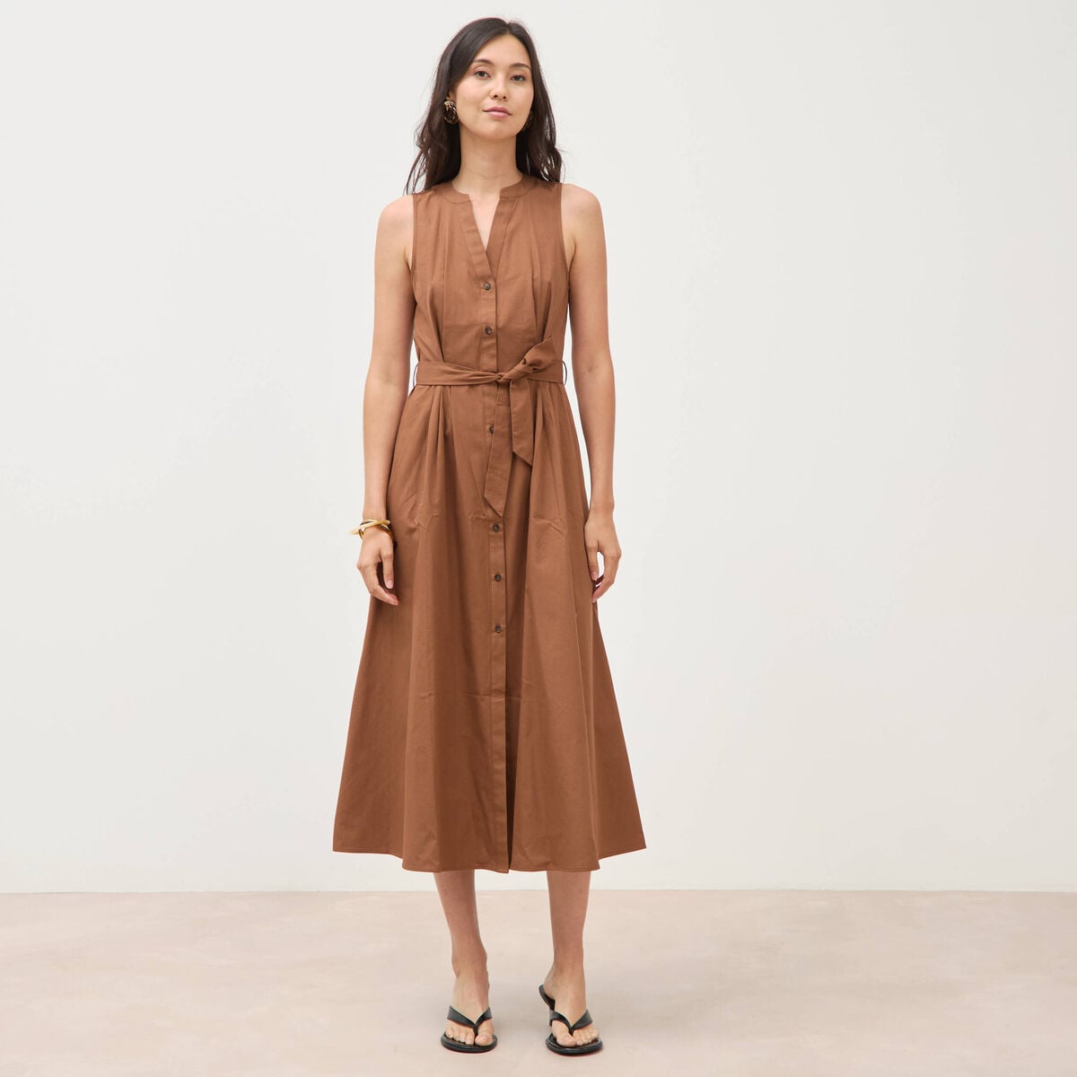 Robe en coton sans manches marron femme