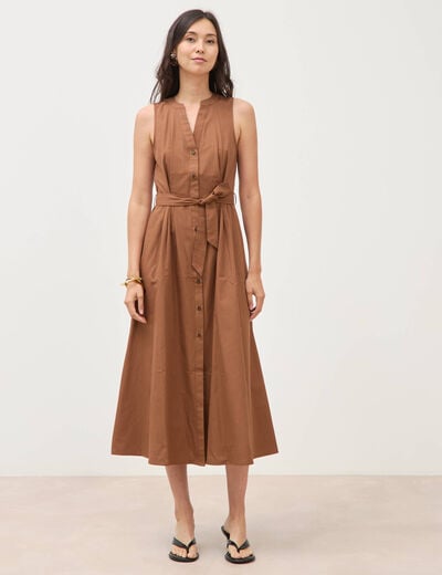Robe en coton sans manches marron femme