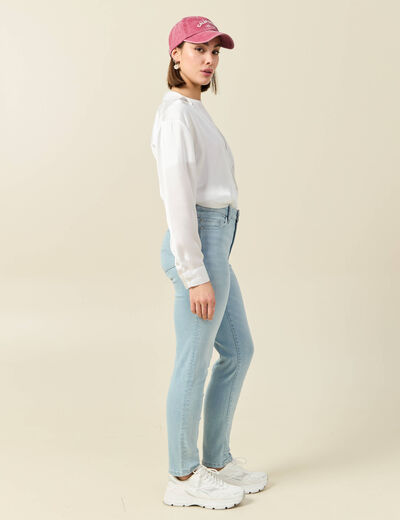 Jeans slim taille haute 7/8ème denim bleach femme