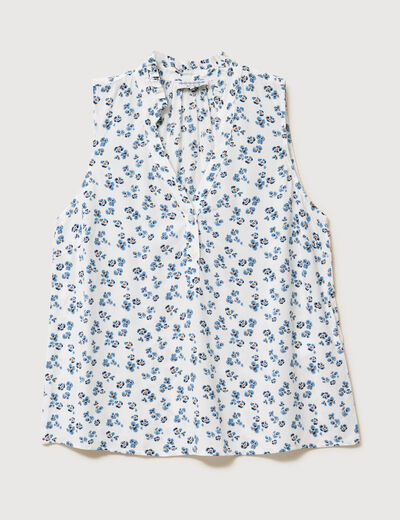 Top sans manches col v fluide ecru femme