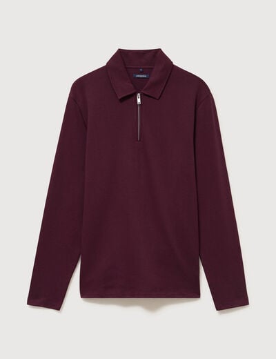 Polo droit manches longues prune homme