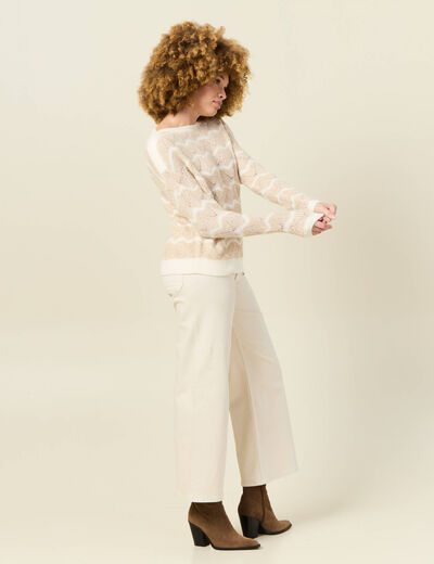 Pull manches longues ajouré creme femme