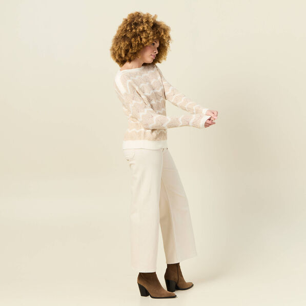 Pull manches longues ajouré creme femme