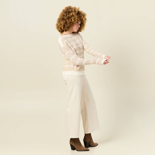 pull manches longues ajoure creme femme Pull manches longues ajouré creme femme