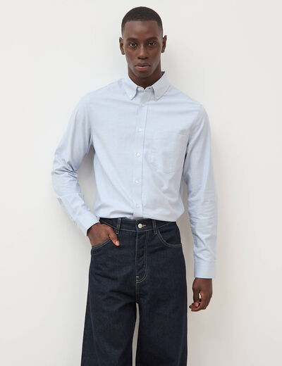 Chemise manches longues col am&eacute;ricain bleu gris homme