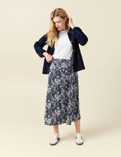 Jupe longue portefeuille bleu femme