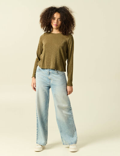 T-shirt manches longues vert kaki femme