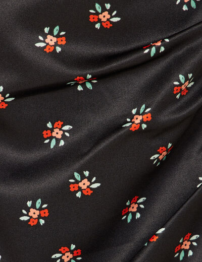 Jupe droite froncée satinée noir femme