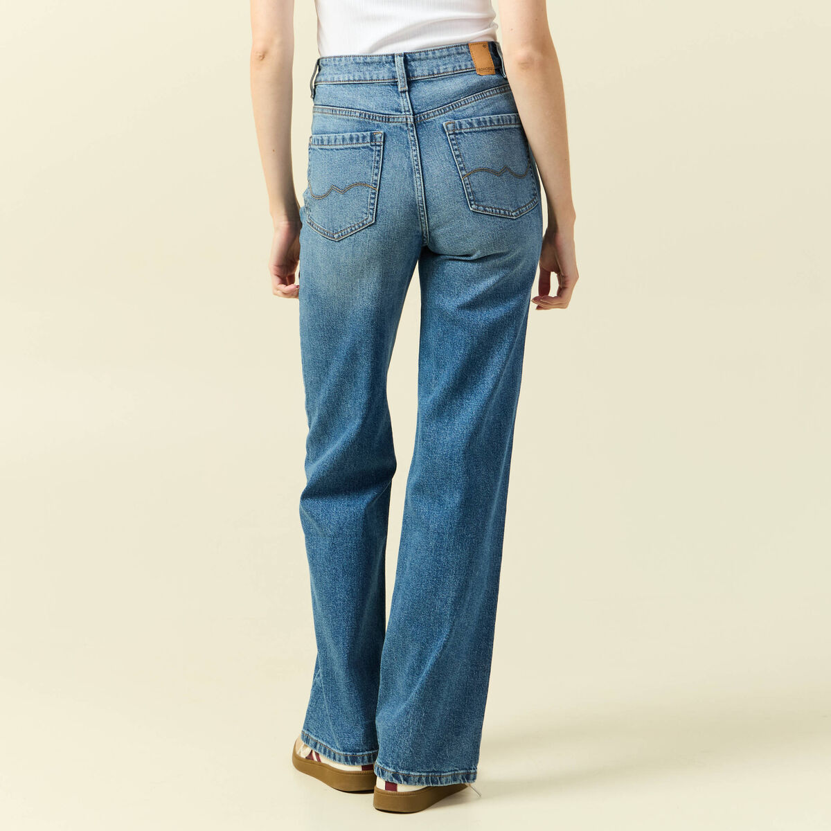 Jeans large taille haute denim stone femme