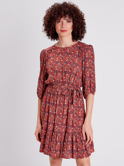 Robe droite ceinturee orange corail femme