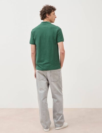 Polo cintr&eacute; manches courtes en coton vert homme