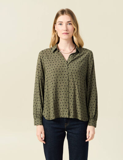 Chemise manches longues fluide vert kaki femme