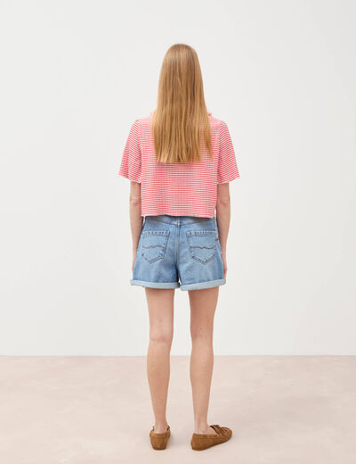 Short mom taille haute en jean denim used femme