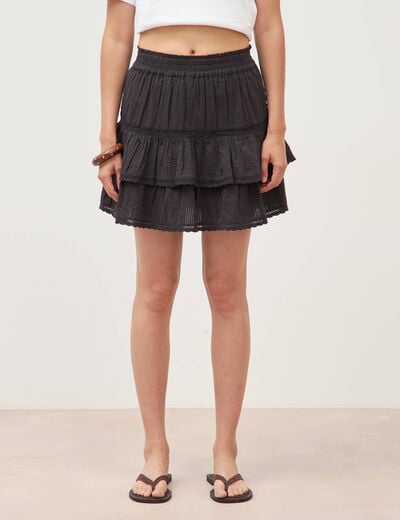 Mini-jupe fluide en coton doubl&eacute;e noir femme