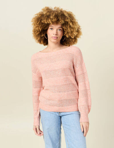 Pull manches longues rose saumon femme