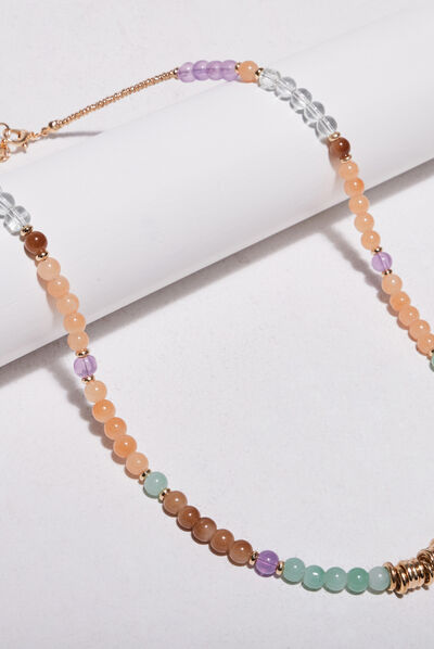 Collier avec perles rose clair femme
