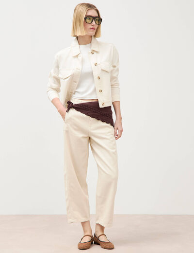 Blouson oversize manches longues denim blanc femme