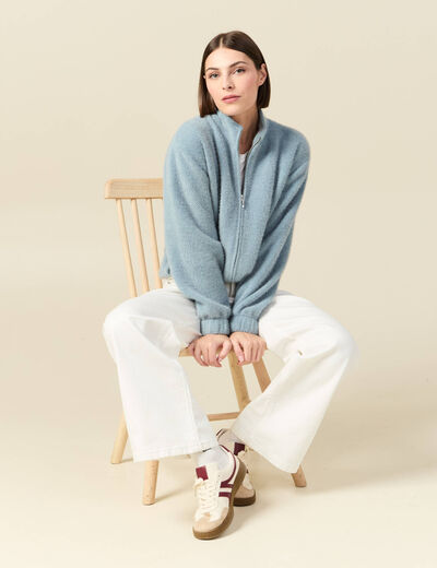 Gilet zipp&eacute; manches longues gris femme