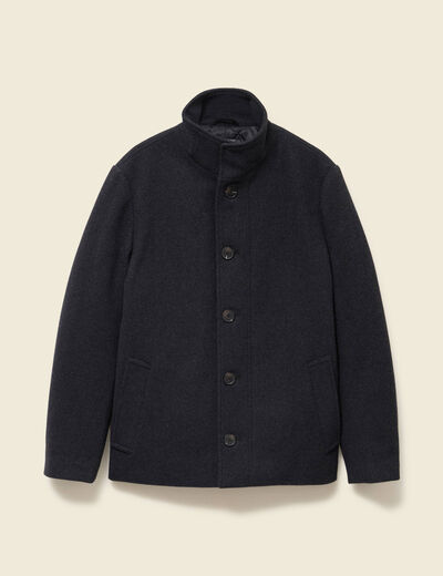 Manteau droit court col montant gris fonc&eacute; homme
