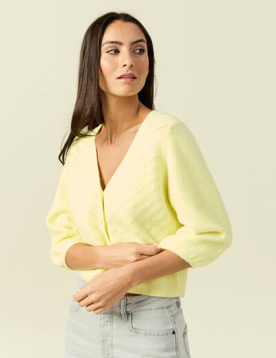Gilet manches 3/4 jaune clair femme