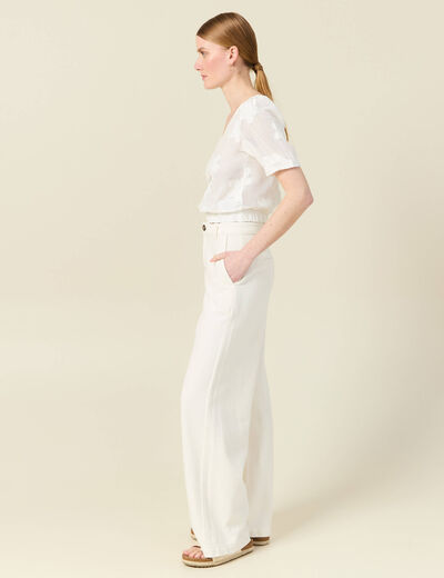 T-shirt manches courtes ajouré creme femme