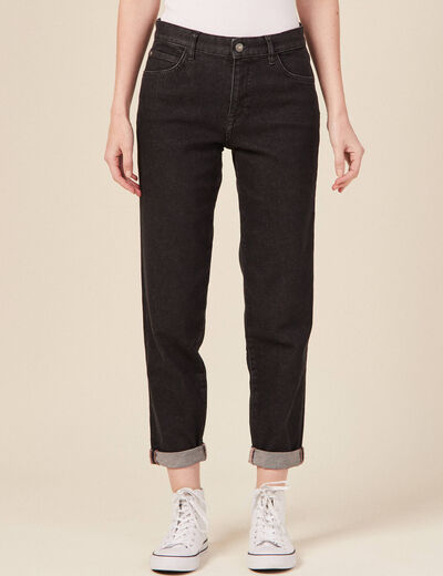 Jeans girlfriend 5 poches denim gris femme