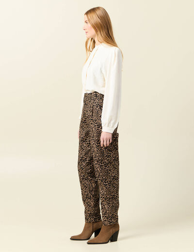 Pantalon slouchy taille haute beige femme