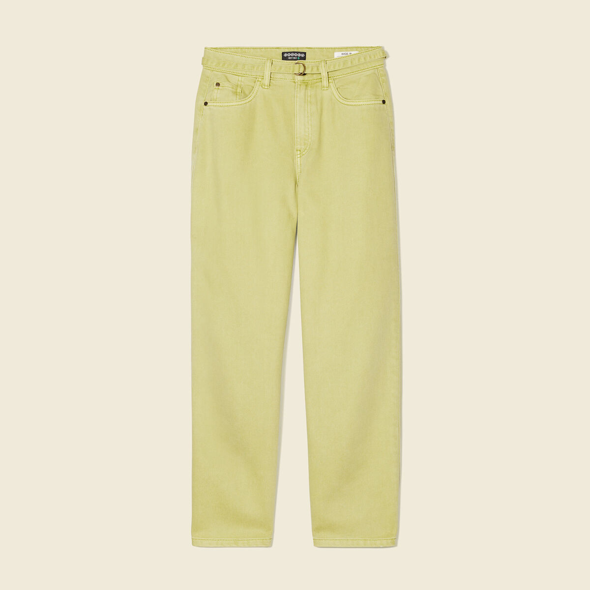 Jeans large taille haute vert anis femme