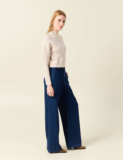 Pull manches longues cropped creme femme
