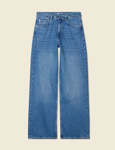 Jeans baggy ceinturé denim stone femme