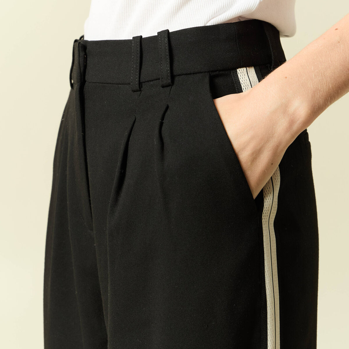 Pantalon large taille haute noir femme