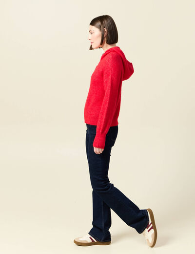 Gilet manches longues capuche rouge femme