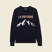 Pull col rond manches longues en coton bleu fonc&eacute; homme