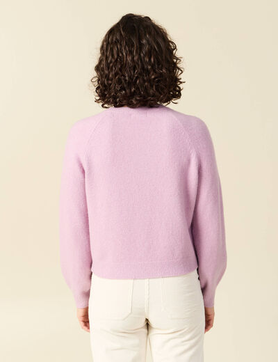 Pull manches longues col rond mauve femme
